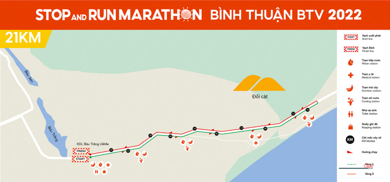 Cự ly 21 km Stop and run marathon Bàu Trắng